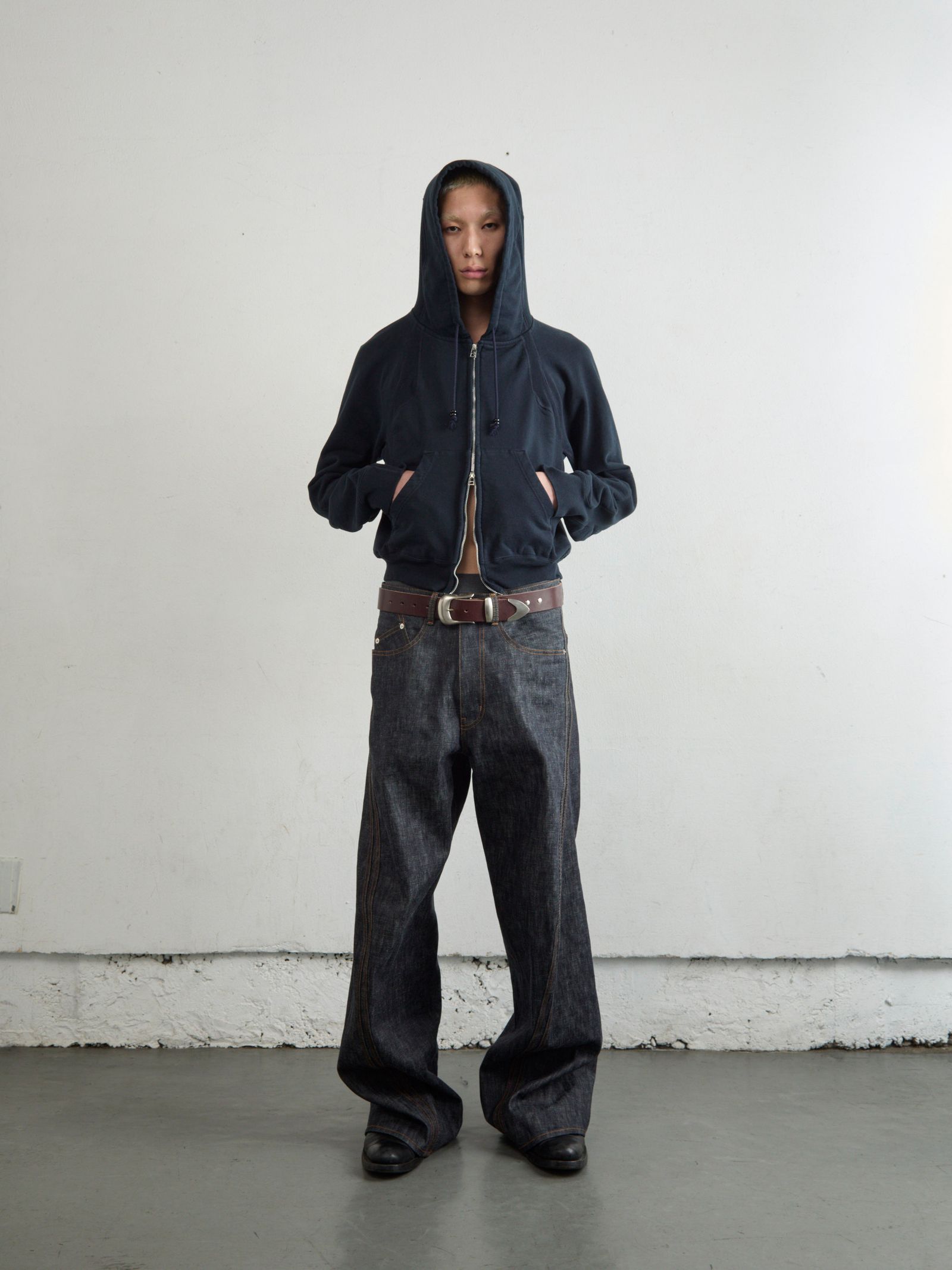 PANELLED ZIP UP HOODIE（DARK NAVY）