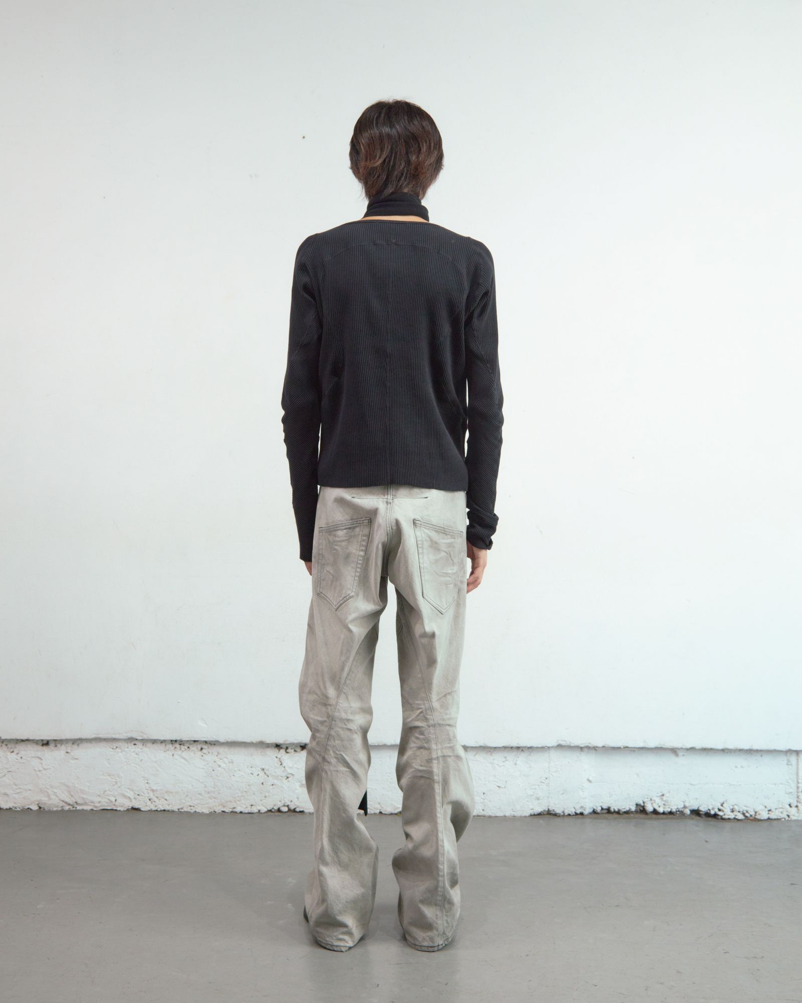 PANELLED RIBBED LONG SLEEVE T-SHIRT（BLACK）