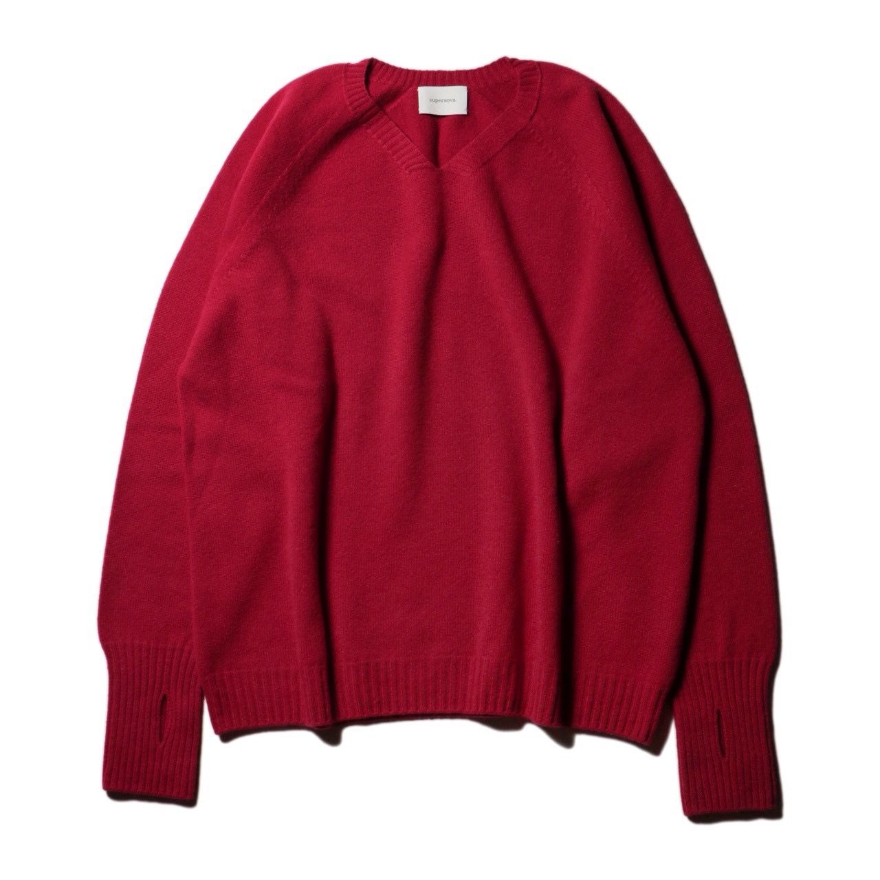 Whole Garment V-Neck – Super Fine Merino（RED）