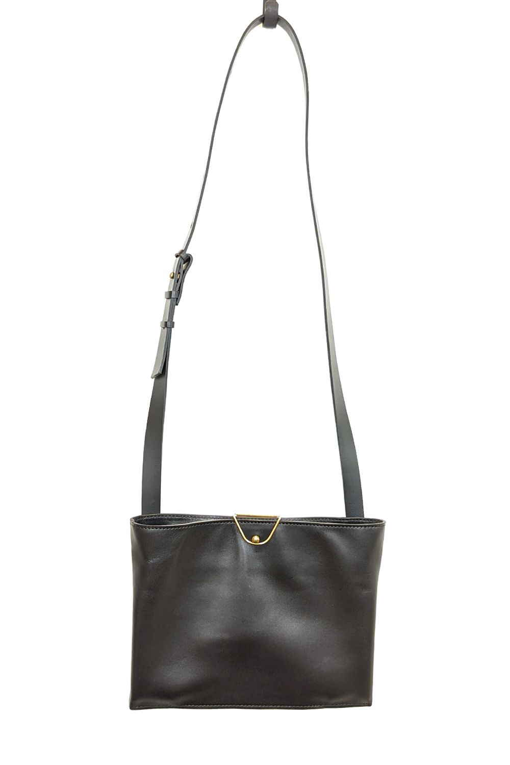 ke shi ki - Leather clip compact shoulder bag [Black] / レザー 