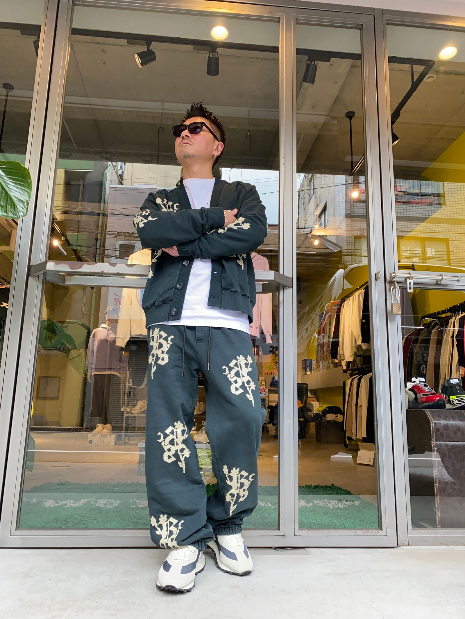 FLEECE CARDIGAN/FLOWER BLACK
