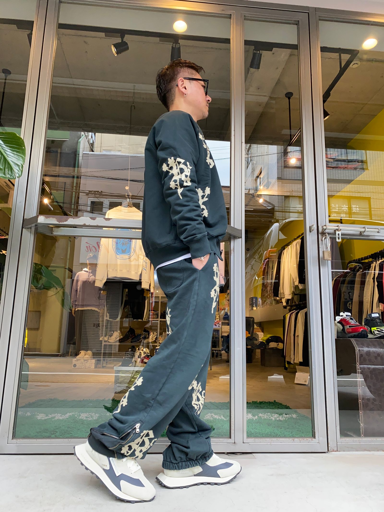 FLEECE CARDIGAN/FLOWER BLACK