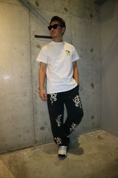 FLEECE ZIPPED PANTS/FLOWER BLACK
