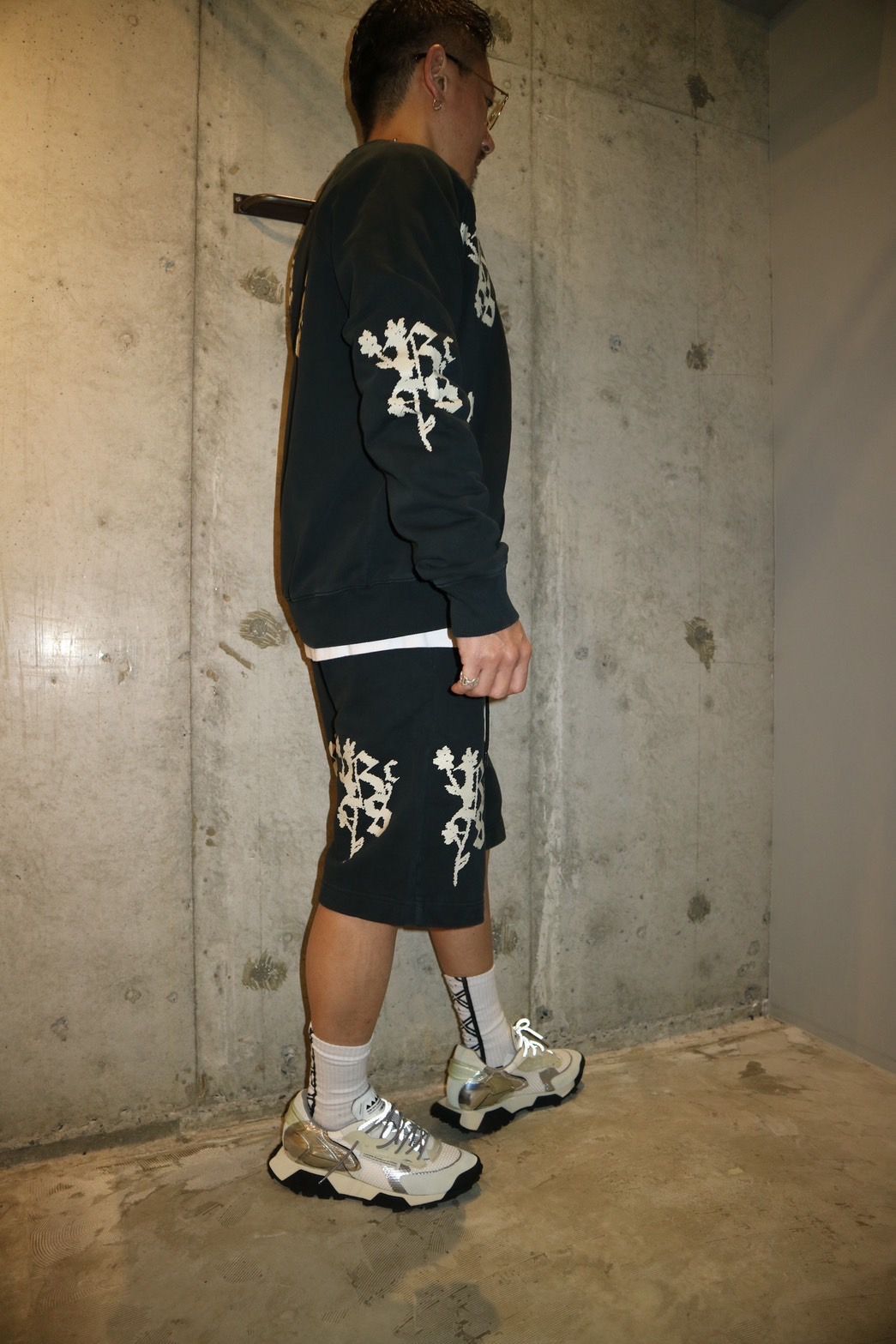 FLEECE SHORT PANT/FLOWER BLACK