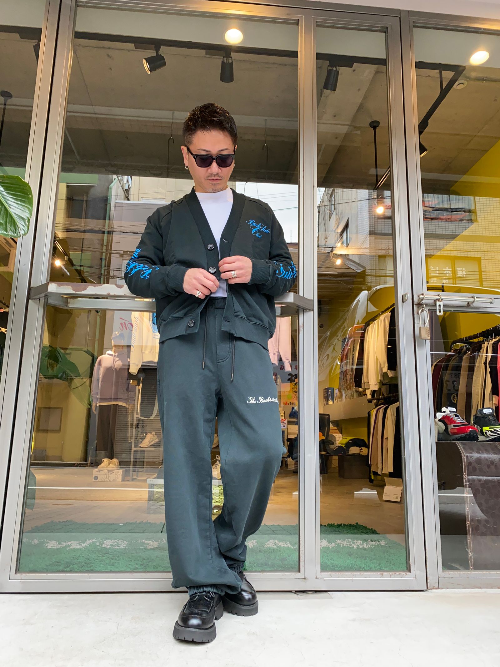FLEECE ZIPPED PANTS/EMBROY BLACK