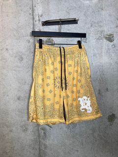 OVERPRINTED BASKET SHORTS/CROCHET YELLOW