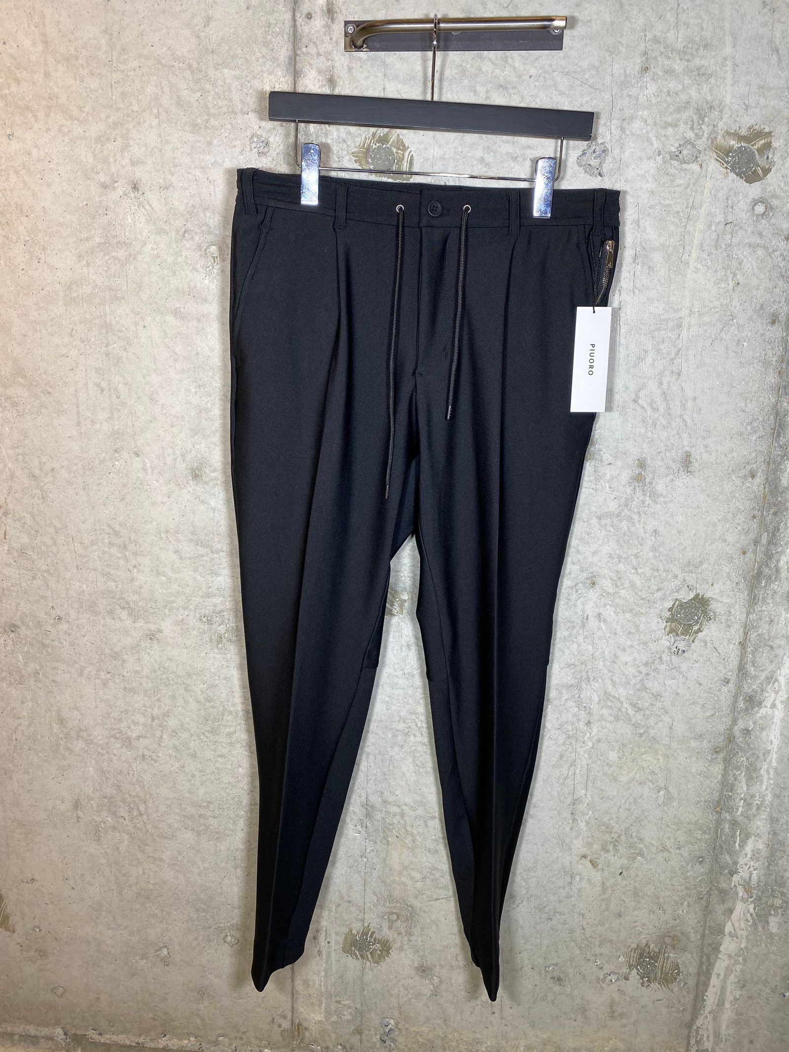 JERSEY ONE TUCK PANTS/BLACK