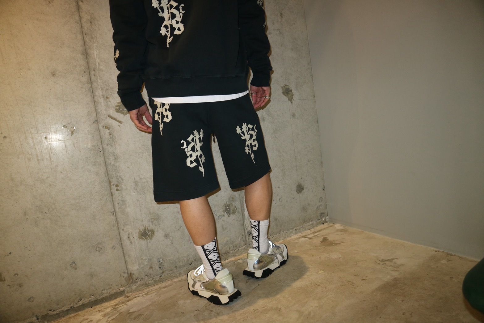 FLEECE SHORT PANT/FLOWER BLACK