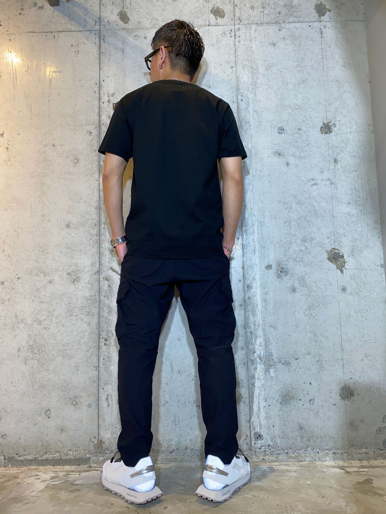 VEGAN LEATHER POCKET TEE/BLACK