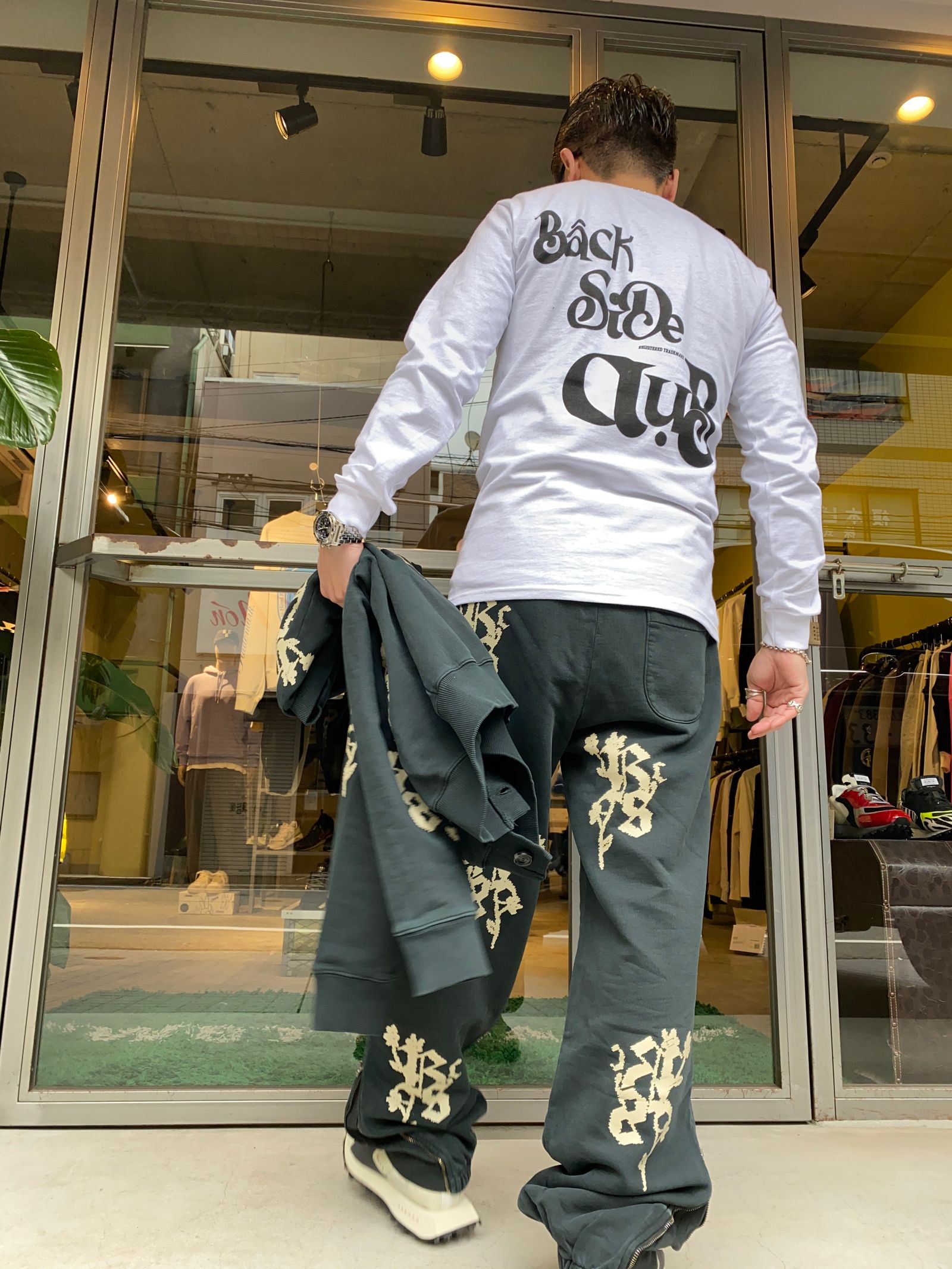 backsideclub - FLEECE ZIPPED PANTS/FLOWER BLACK | R and another stories