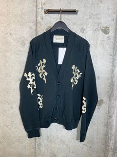 FLEECE CARDIGAN/FLOWER BLACK