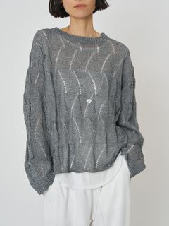 [9561-092GS] ペーパータッチスカシ柄ニット ホワイト/ブラック