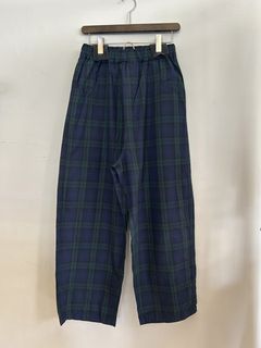 綿麻チェックノッポパンツ グリーンチェック