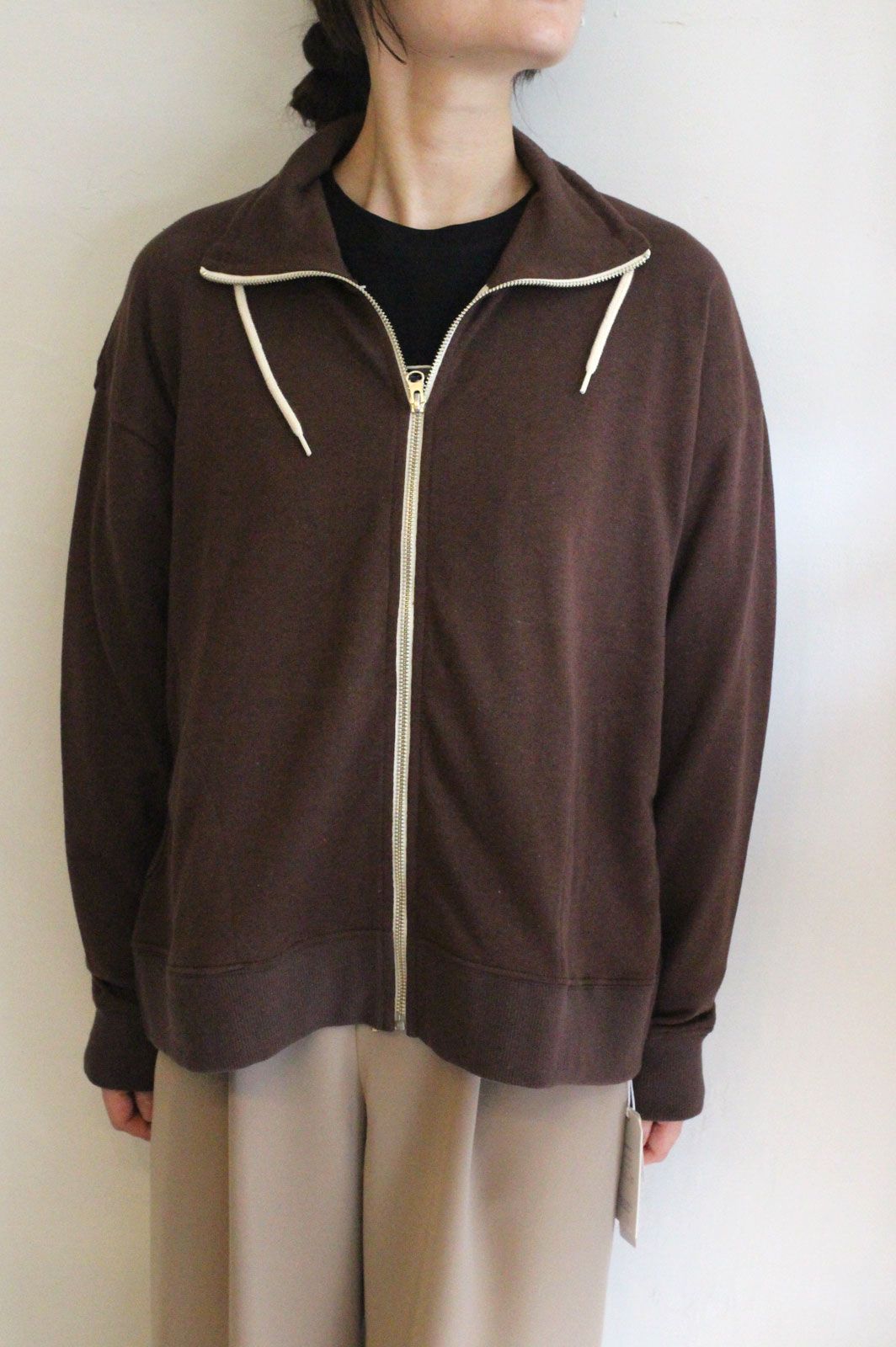 ガーゼフリースジップアップブルゾン ブラウン
