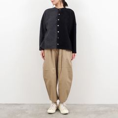 トラベルウールプレミアバイカラーカーディガン 杢チャコールxブラック
