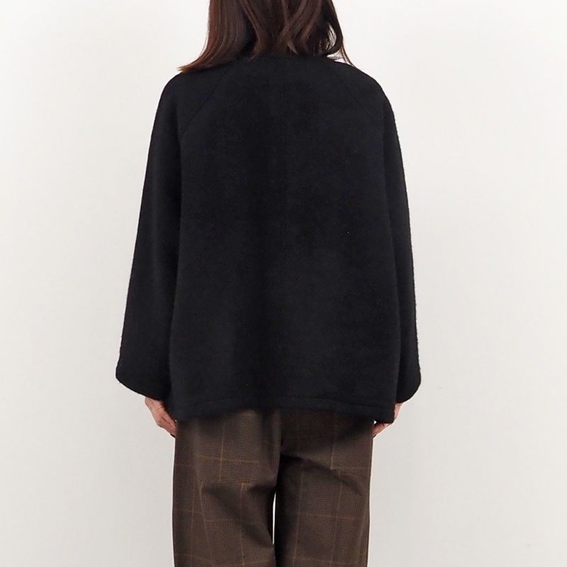 ダブルフェイスメルトンラグランコート ブラックxグレー