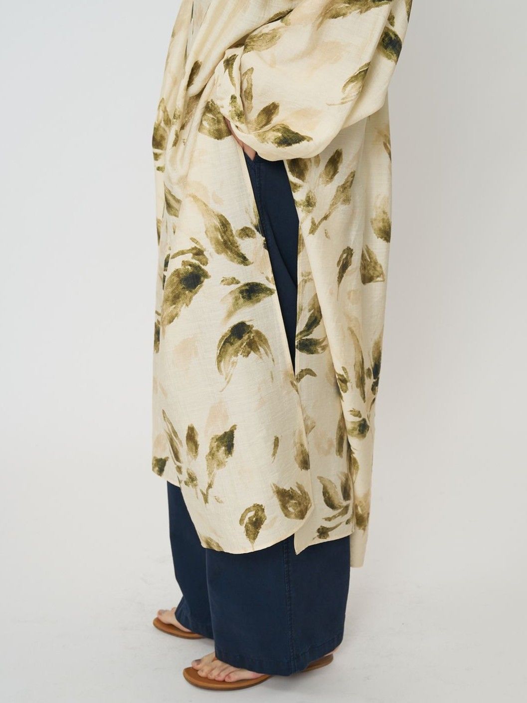 [5961-021KK] フラワープリントシャツOP アイボリー