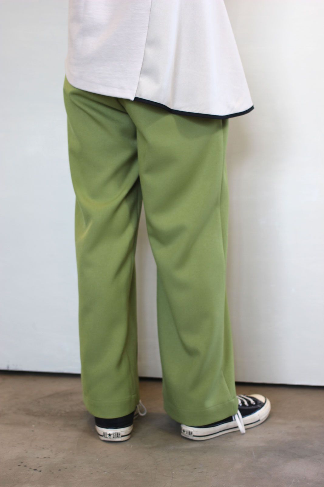 綾二重ストレッチワイドパンツ グリーンxベージュ