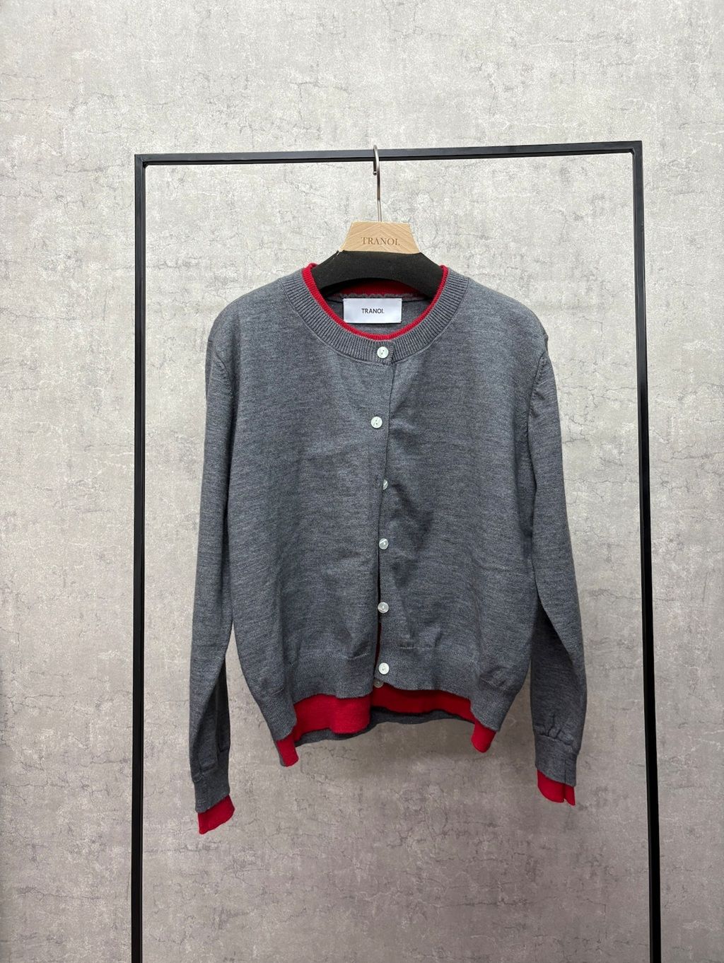 バイカラーレイヤードニットカーディガン グレー