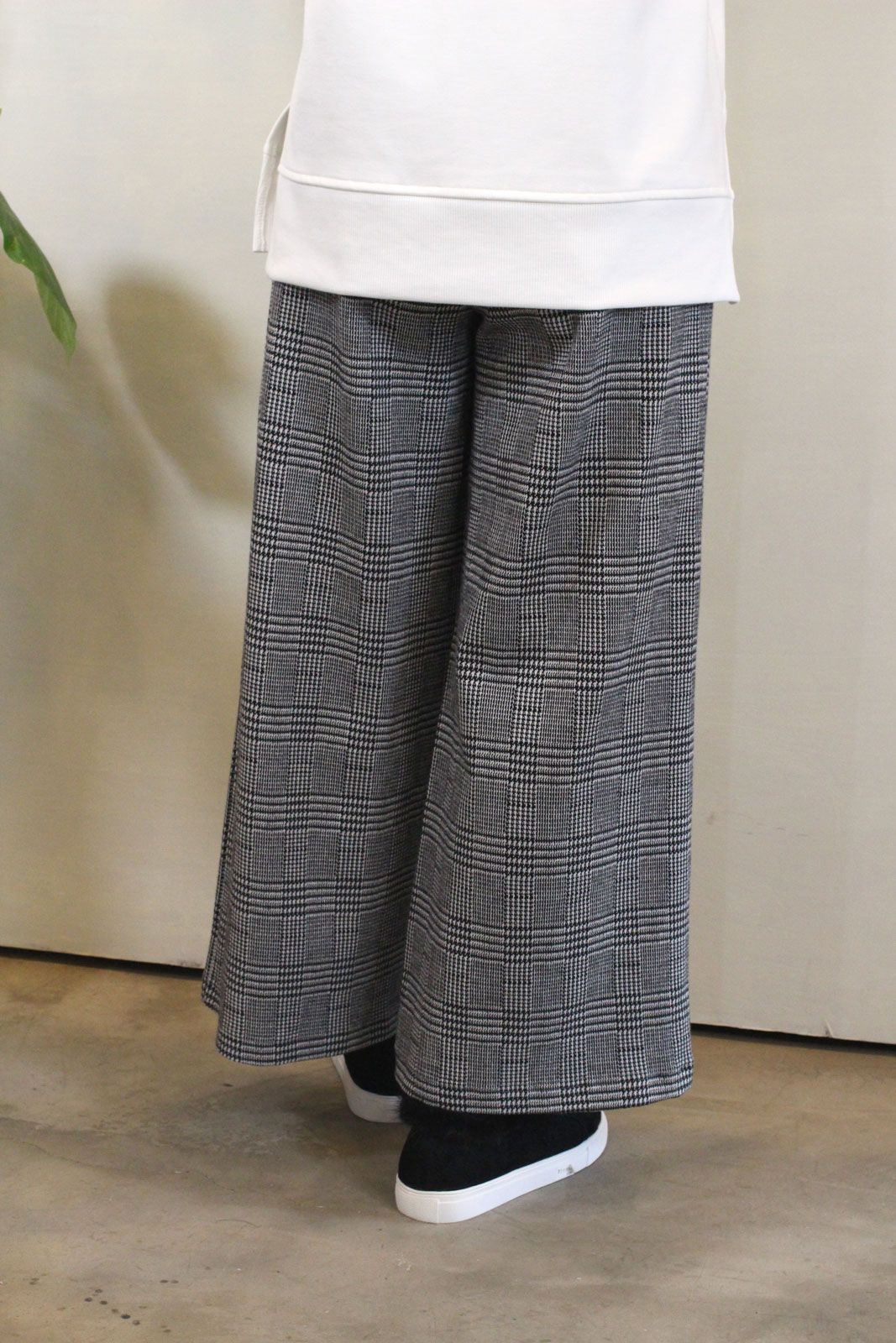 チェックワイドパンツ グレー