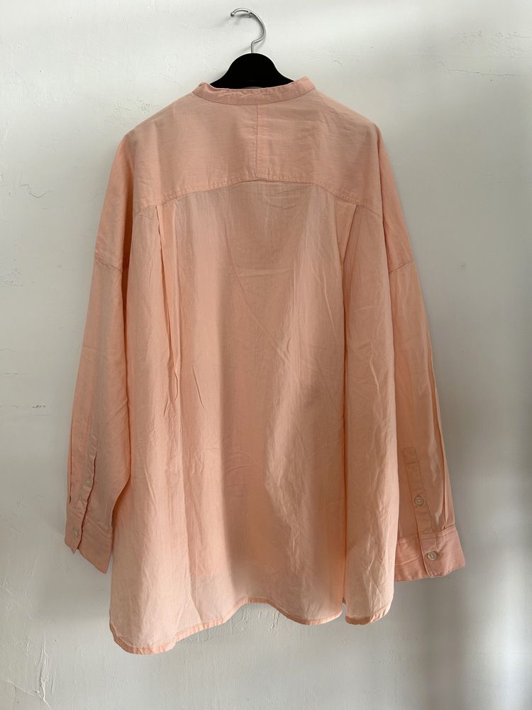 キャンブリックボイル 無地 バンドカラーシャツ パールピンク