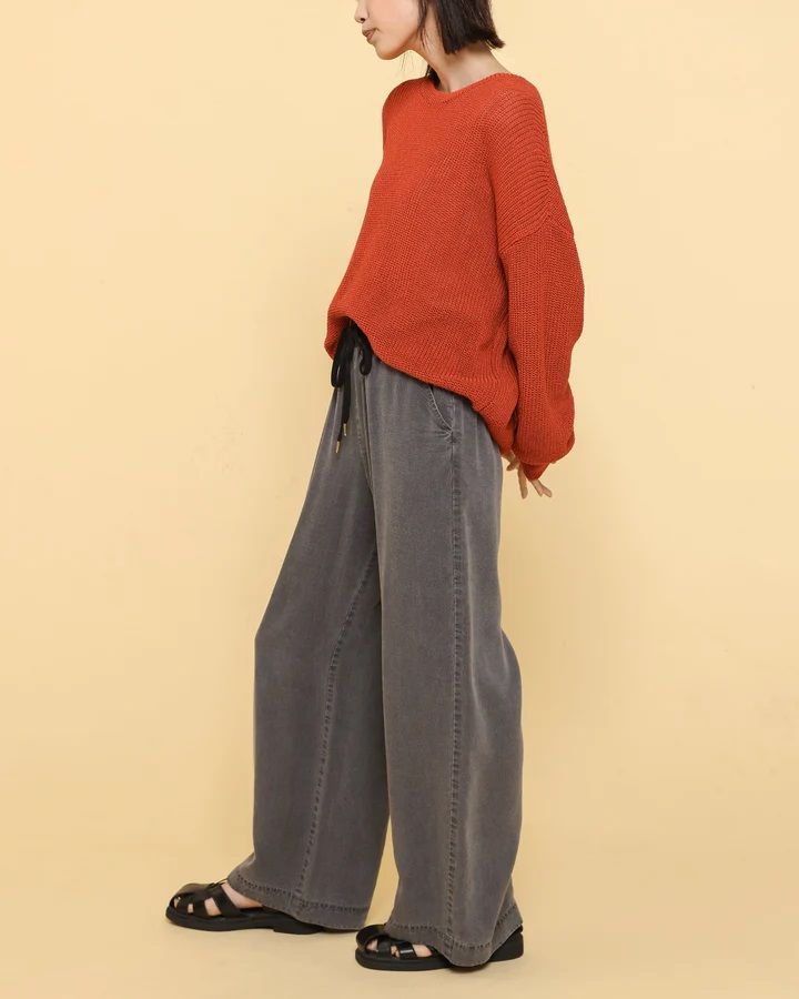 テンセルデニムワイドパンツ ブラックブリーチ