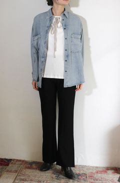 テンセルデニム製品染めオーバーサイズシャツ ライトインディゴブルー