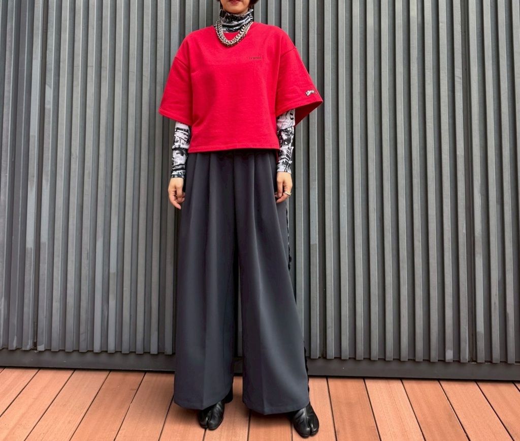 サイドプリーツワイドパンツ チャコール