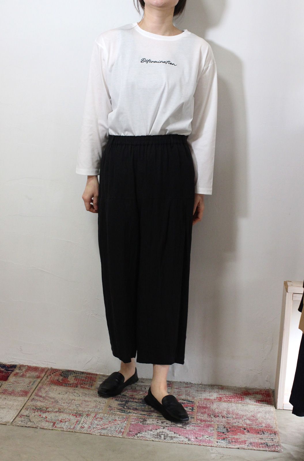 クロップドリネンパンツ ブラック