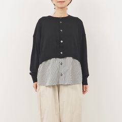 綿レーヨンシルク コンビネーションカーディガン ブラックxブラックストライプ