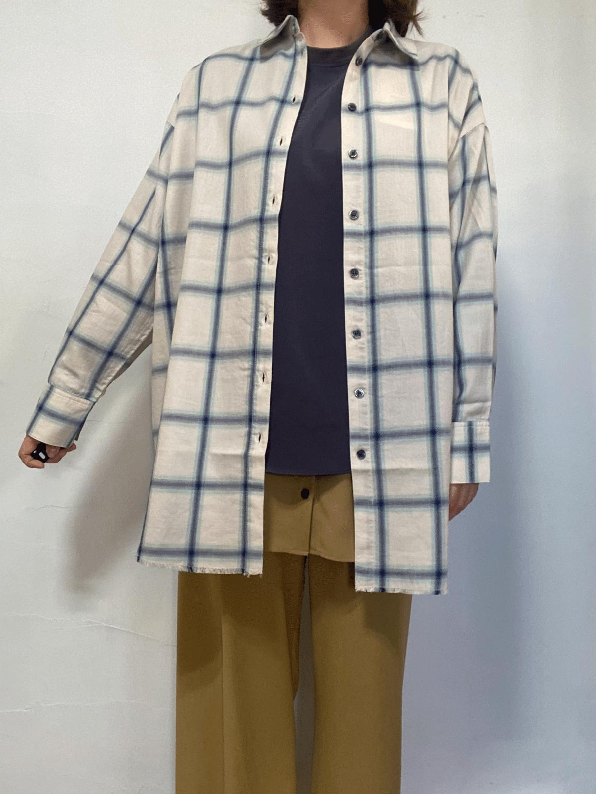 先染め チェックオーバーシャツ オフ