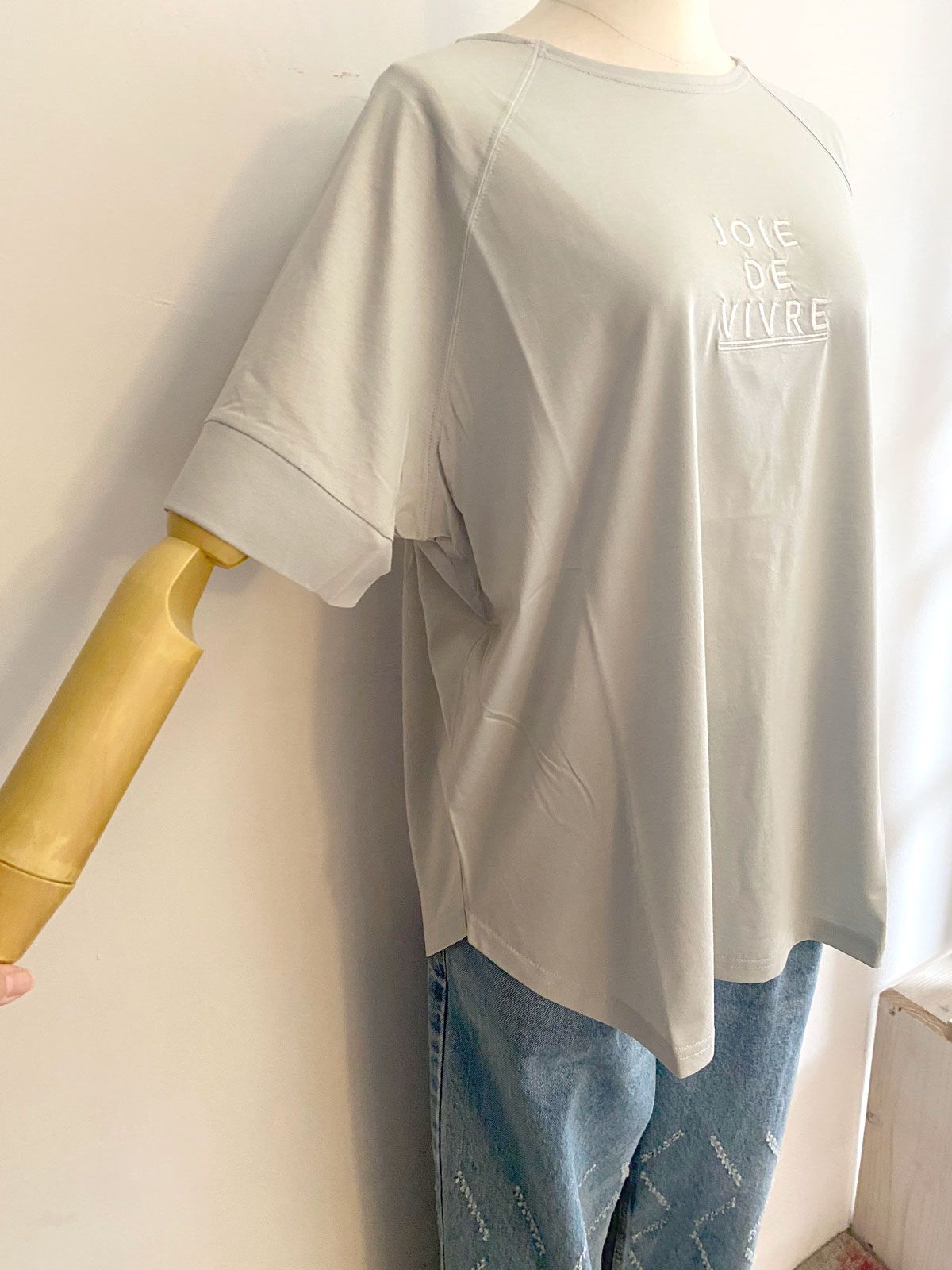 ロゴ刺繍ラグランTシャツ ライトグレー
