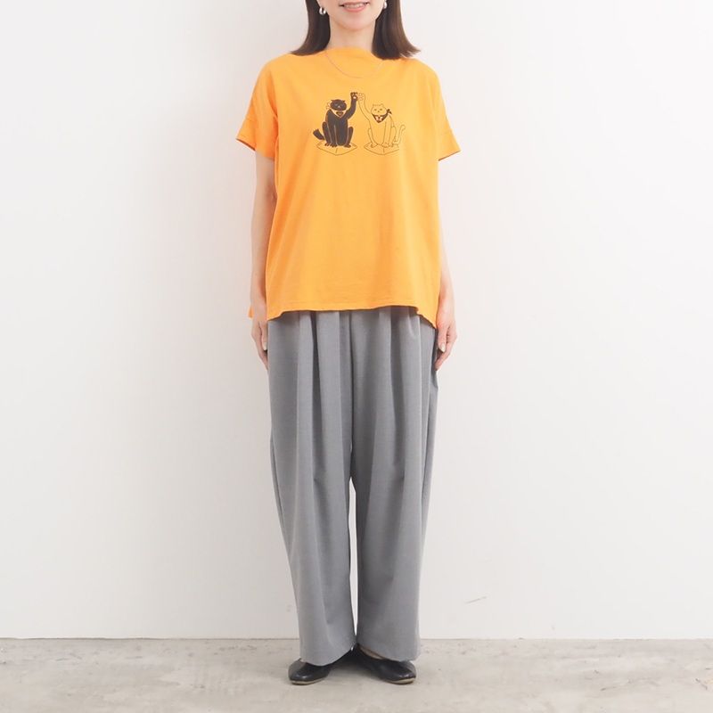 ナチュラルソフト天竺 まねき猫PTコンフィーシャツ オフブラック