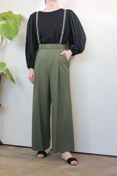 バックリボンハイウエストサロペット カーキ