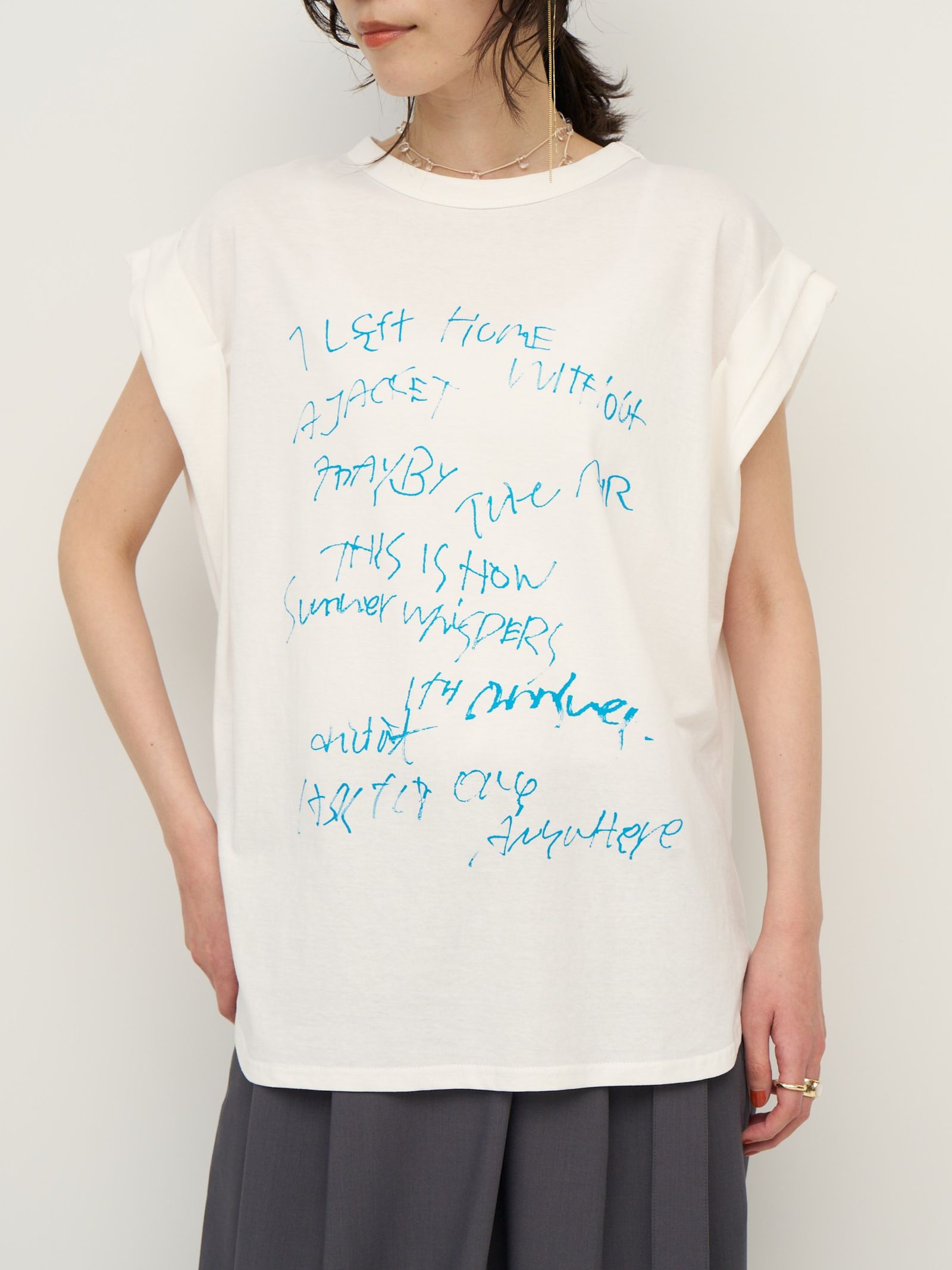 [8462-404KK] ラフスケッチプリントフレンチ ホワイト