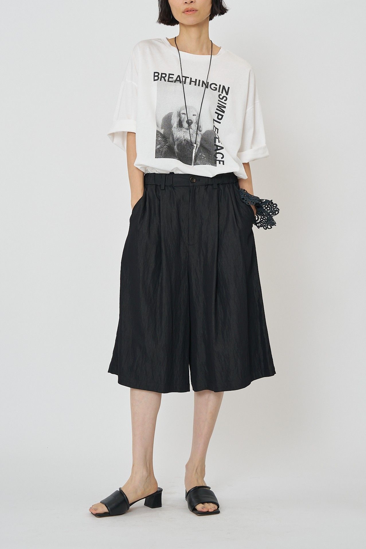 [3861-007KK] リラックスツイルキュロット ブラック