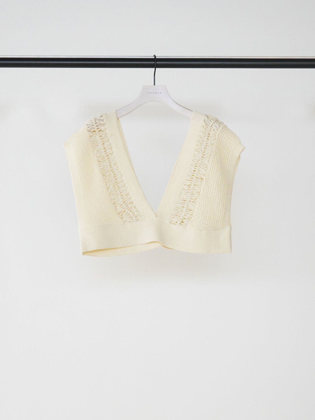 [9563-691DP] ヘアピンレースドッキングベスト アイボリー