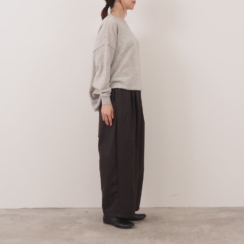 トロストライプ タックワイドパンツ ブラウン