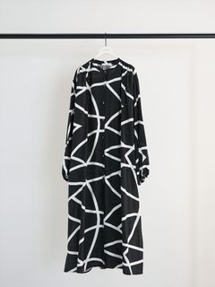 [5961-019KK] ラインプリントシャツOP ブラック