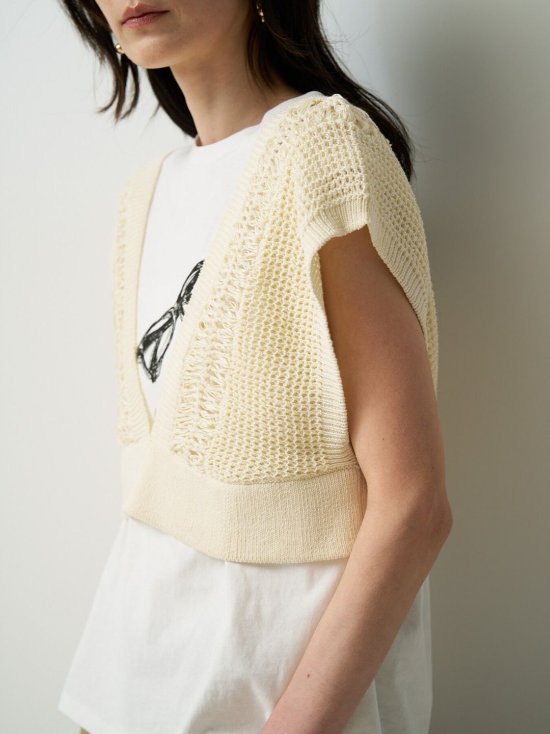 [9563-691DP] ヘアピンレースドッキングベスト アイボリー