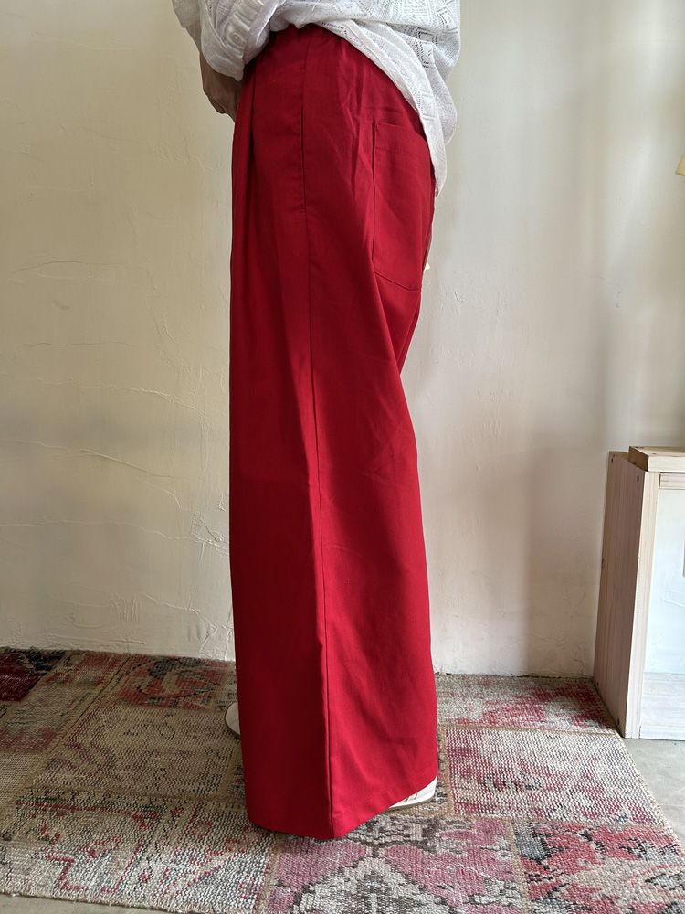 フレンチリネンワイドパンツ カーキブラウン