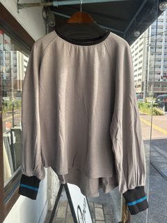 ガーゼ裏毛 バイカラーリブハウストレーナー グレーxチャコールxブルー