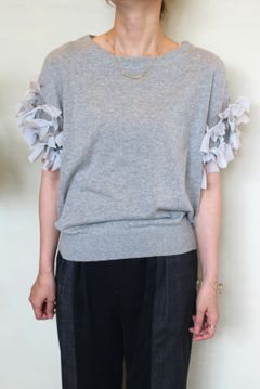 袖リボンショートスリーブプルオーバー グレー