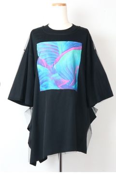 2WAYリーフフォトプリントレイヤードTシャツ ブラック