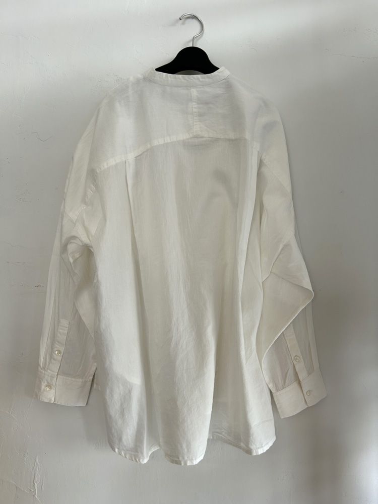 キャンブリックボイル 無地 バンドカラーシャツ ホワイト