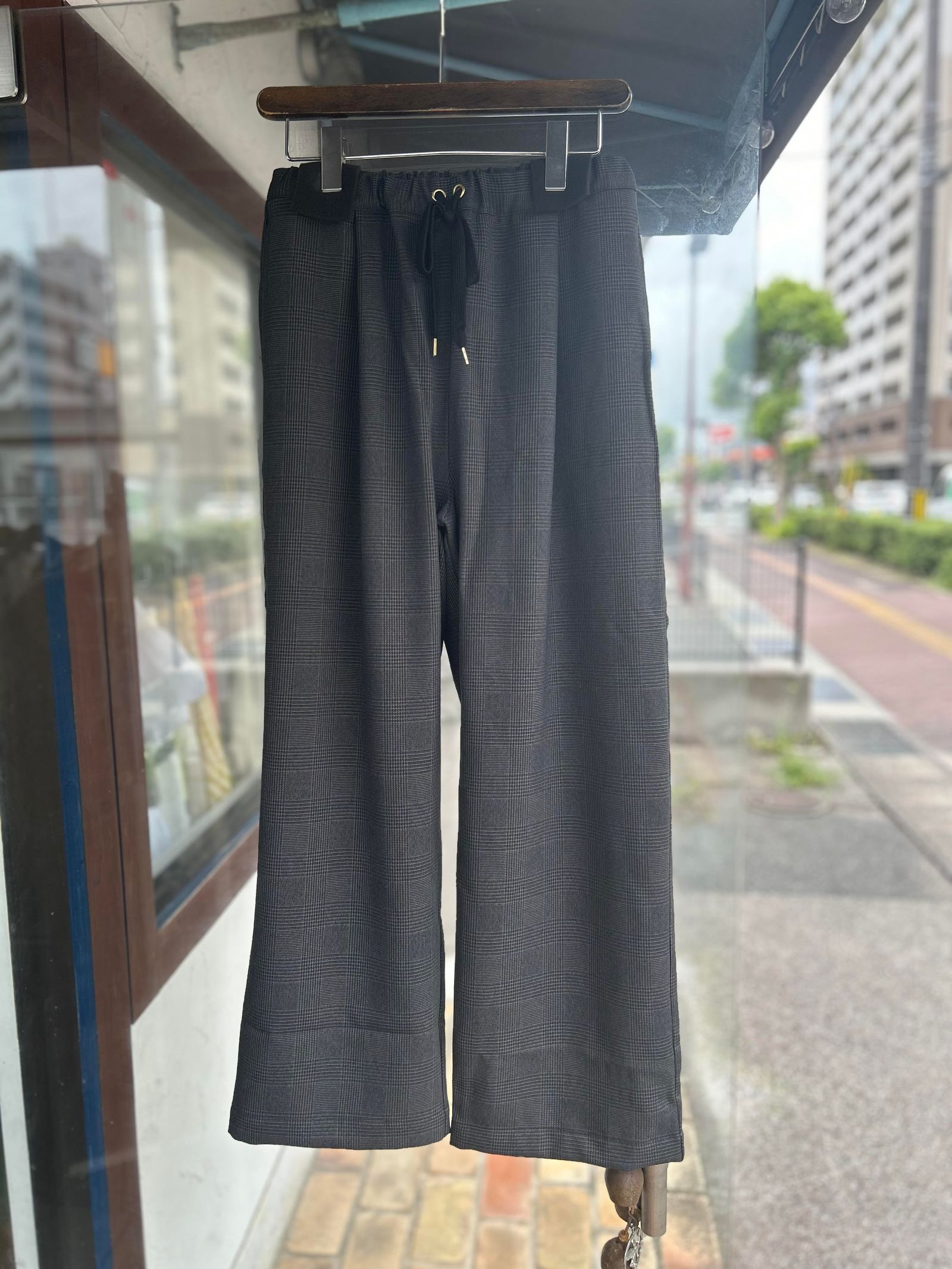 LANATECグレンチェックイージーパンツ ブラック