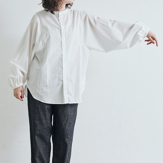 近江晒50sブロード袖ボリュームシャツ ピンク