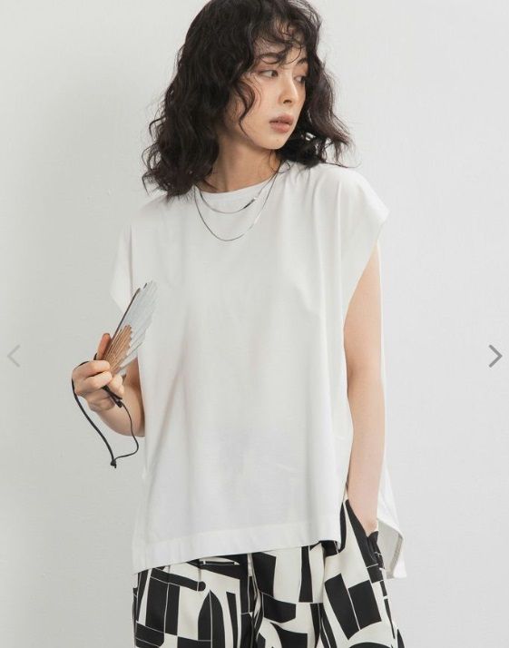袖なしTシャツ 白豆