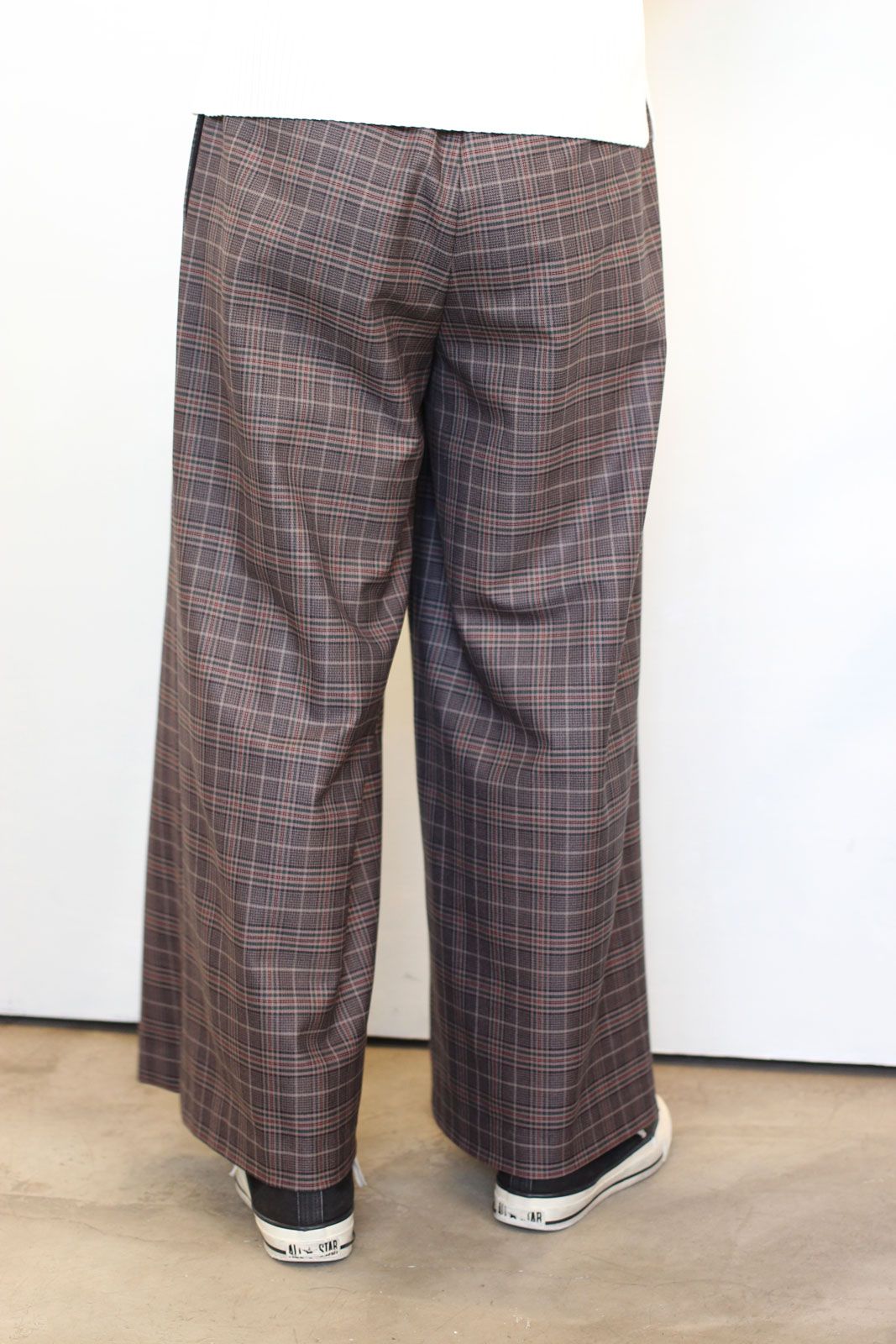チェックストレートパンツ ブラウン