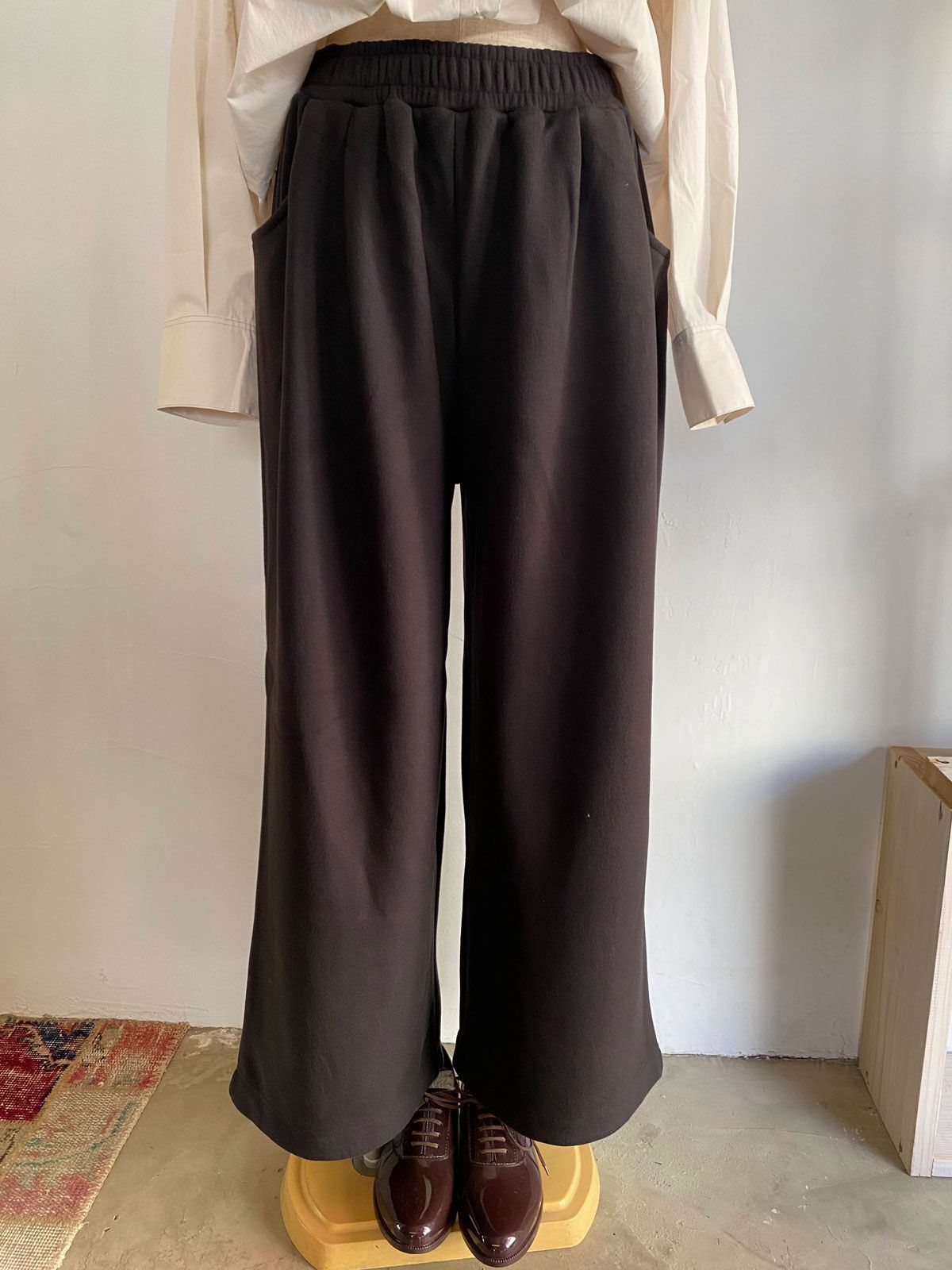 ベロアボンディング スウェットワイドパンツ ブラック